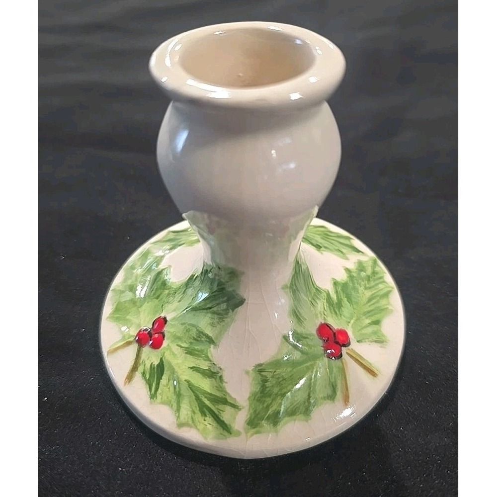 Vintage Holiday Mistletoe‎ Candle Stick Holder 3" High